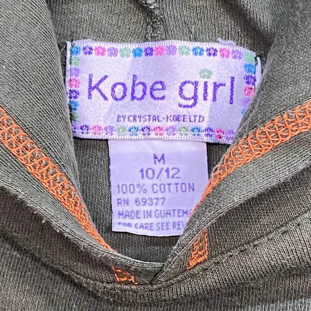 Kobe Girl Hooded Tunic Dress Sz M Girls Green Y2K Grunge Zip Pocket Skater Shirt